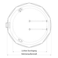Schachtabdeckung mittig überhöht LØ: 600mm aus 4mm Blech zum Andübeln in Edelstahl V2A (1.4307) inkl. Vorbereitung für Sicherheitssteckschloss