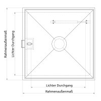 Schachtabdeckung mittig überhöht LW: 1000x1000mm mit Dunsthut und Isolierung aus 4mm Blech zum Andübeln in Edelstahl V2A (1.4307) inkl. Vorbereitung für Sicherheitssteckschloss