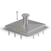 Schachtabdeckung mittig überhöht LW: 800x800mm mit Dunsthut aus 4mm Blech zum Andübeln in Edelstahl V4A (1.4404) inkl. Vorbereitung für Sicherheitssteckschloss