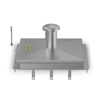 Schachtabdeckung mittig überhöht LW: 800x800mm mit Dunsthut aus 4mm Blech zum Andübeln in Edelstahl V4A (1.4404) inkl. Vorbereitung für Sicherheitssteckschloss