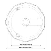 Schachtabdeckung mittig überhöht LØ: 1000mm mit Dunsthut aus 4mm Blech zum Andübeln in Edelstahl V4A (1.4404) inkl. Vorbereitung für Sicherheitssteckschloss