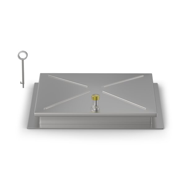 Schachtabdeckung mittig überhöht LW: 800x800mm aus 2mm Blech zum Andübeln und Einbetonieren in Edelstahl V2A (1.4307) inkl. Befestigungs- und Dichtungssatz