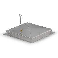 Schachtabdeckung mittig überhöht LW: 1000x1000mm aus 2mm Blech zum Andübeln und Einbetonieren in Edelstahl V2A (1.4307) inkl. Befestigungs- und Dichtungssatz