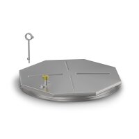 Schachtabdeckung mittig überhöht LØ: 600mm aus 2mm Blech zum Andübeln und Einbetonieren in Edelstahl V2A (1.4307) inkl. Befestigungs- und Dichtungssatz
