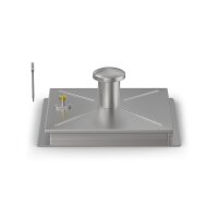 Schachtabdeckung mittig überhöht LW: 800x800mm mit Dunsthut aus 2mm Blech zum Andübeln und Einbetonieren in Edelstahl V2A (1.4307) inkl. Befestigungs- und Dichtungssatz