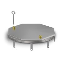 Schachtabdeckung mittig überhöht LØ: 800mm mit Isolierung aus 4mm Blech zum Andübeln in Edelstahl V2A (1.4307) inkl. Vorbereitung für Sicherheitssteckschloss Befestigungs- und Dichtungssatz
