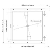 Schachtabdeckung mittig überhöht LW: 800x800mm überflutungssicher bis 1 mWS, aus 4mm Blech, zum Andübeln in Edelstahl V2A (1.4307) inkl. Sicherheitssteckschloss und Befestigungs- und Dichtungssatz