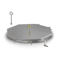 Schachtabdeckung mittig überhöht LØ: 800mm überflutungssicher bis 1 mWS, aus 4mm Blech, zum Andübeln in Edelstahl V2A (1.4307) inkl. Sicherheitssteckschloss und Befestigungs- und Dichtungssatz
