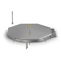 Schachtabdeckung mittig überhöht LØ: 800mm überflutungssicher bis 1 mWS, mit Isolierung, aus 4mm Blech, zum Andübeln in Edelstahl V2A (1.4307) inkl. Sicherheitssteckschloss und Befestigungs- und Dichtungssatz
