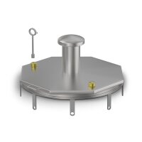 Schachtabdeckung mittig überhöht LØ: 600mm mit Dunsthut aus 4mm Blech zum Andübeln in Edelstahl V4A (1.4404) inkl. Vorbereitung für Sicherheitssteckschloss Befestigungs- und Dichtungssatz