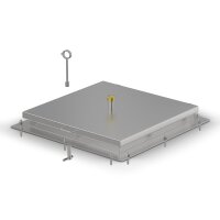 Schachtabdeckung mittig überhöht LW: 600x600mm überflutungssicher bis 1 mWS, aus 4mm Blech, zum Andübeln in Edelstahl V4A (1.4404) inkl. Sicherheitssteckschloss und Befestigungs- und Dichtungssatz