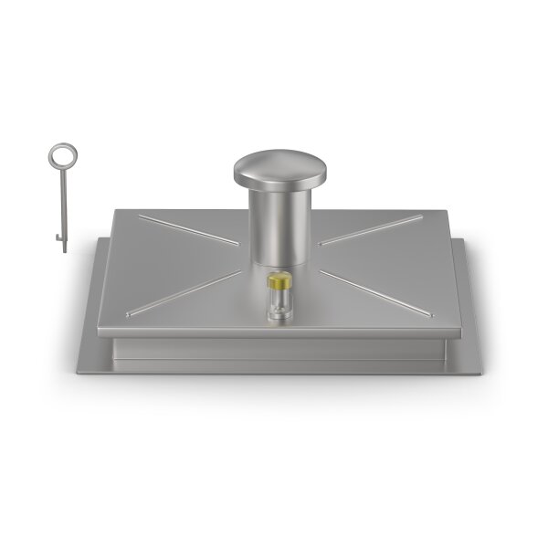 Schachtabdeckung mittig überhöht LW: 600x600mm mit Dunsthut und Isolierung aus 2mm Blech zum Andübeln in Edelstahl V4A (1.4404)