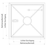 Schachtabdeckung mittig überhöht LW: 800x800mm mit Dunsthut und Isolierung aus 2mm Blech zum Andübeln in Edelstahl V4A (1.4404)