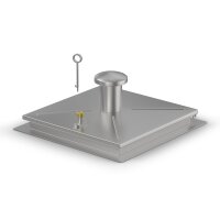 Schachtabdeckung mittig überhöht LW: 800x800mm mit Dunsthut und Isolierung aus 2mm Blech zum Andübeln in Edelstahl V4A (1.4404)