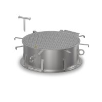 Schachtabdeckung LØ: 800mm Belastungsklasse B125 kN (PKW befahrbar) H=250mm aus Edelstahl V2A (1.4307)