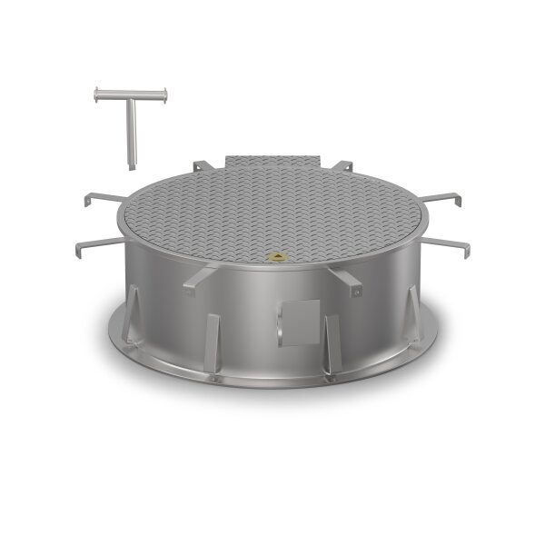 Schachtabdeckung LØ: 1000mm Belastungsklasse B125 kN (PKW befahrbar) H=250mm aus Edelstahl V4A (1.4404)
