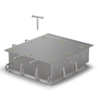 Schachtabdeckung rückstausicher bis 5 mWS LW: 800x800mm Belastungsklasse D400 kN (nicht für den fließenden Verkehr geeignet) H=250mm aus Edelstahl V4A (1.4404)