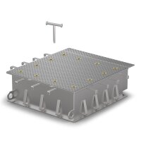 Schachtabdeckung rückstau- und überflutungssicher bis 5 mWS LW: 1000x1000mm Belastungsklasse D400 kN (nicht für den fließenden Verkehr geeignet) H=250mm aus Edelstahl V4A (1.4404)